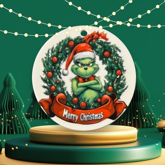 Grinch in a Wreath - 4'' Holiday Ornament