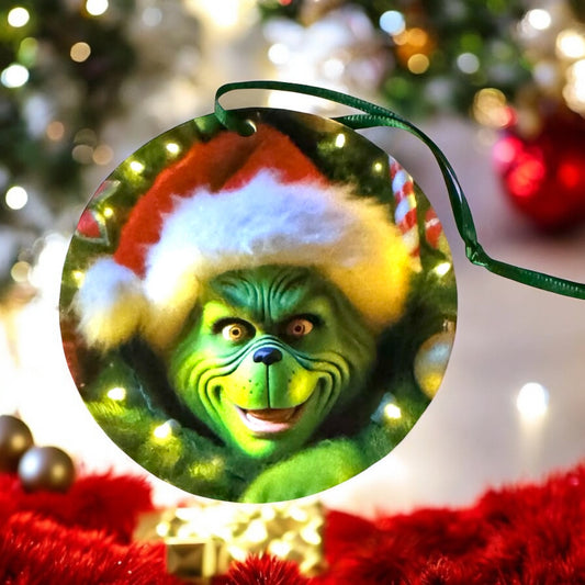 Grinch-Tastic Holiday Ornament - 4'' Round