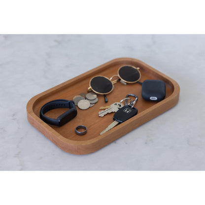 Stylish organization with our hardwood valet tray, a cherry catch-all tray that exudes elegance on any desk. This wooden desk organizer, measuring 7"x11"x3/4", is the perfect gift for your husband or boyfriend. Surprise elevate their daily routine.