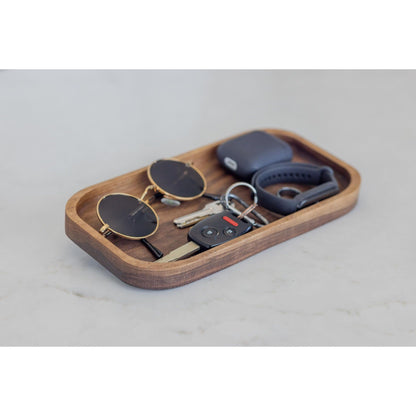 Stylish organization with our hardwood valet tray, a cherry catch-all tray that exudes elegance on any desk. This wooden desk organizer, measuring 7"x11"x3/4", is the perfect gift for your husband or boyfriend. Surprise elevate their daily routine.