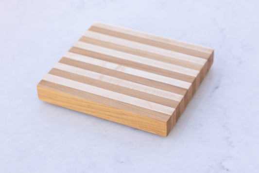 Small Hardwood (Hard Maple/Hickory Stripped) Cutting BOARD. A perfect Christmas gift. Approx. 10"x9"x1.25"